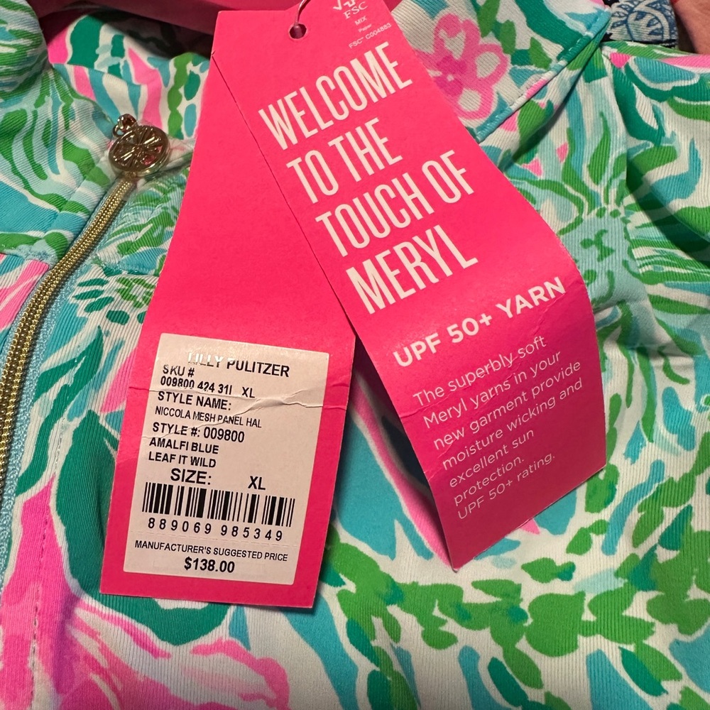 NWT Lilly Pulitzer Nicola mesh Quarter-Zip Pullover XL amalfi blue - Picture 2 of 3